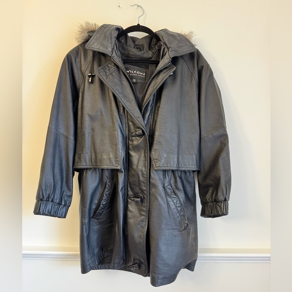 Wilson Black Leather Women's trench coat jacket